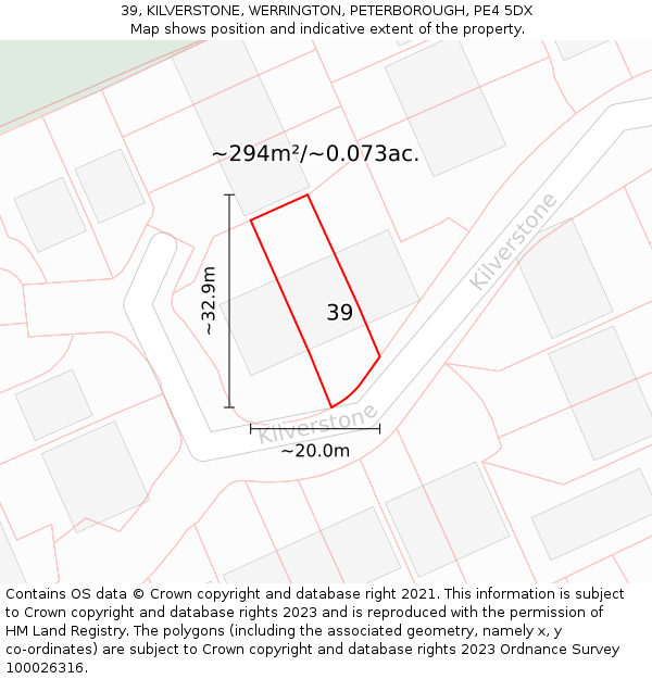 39, KILVERSTONE, WERRINGTON, PETERBOROUGH, PE4 5DX: Plot and title map