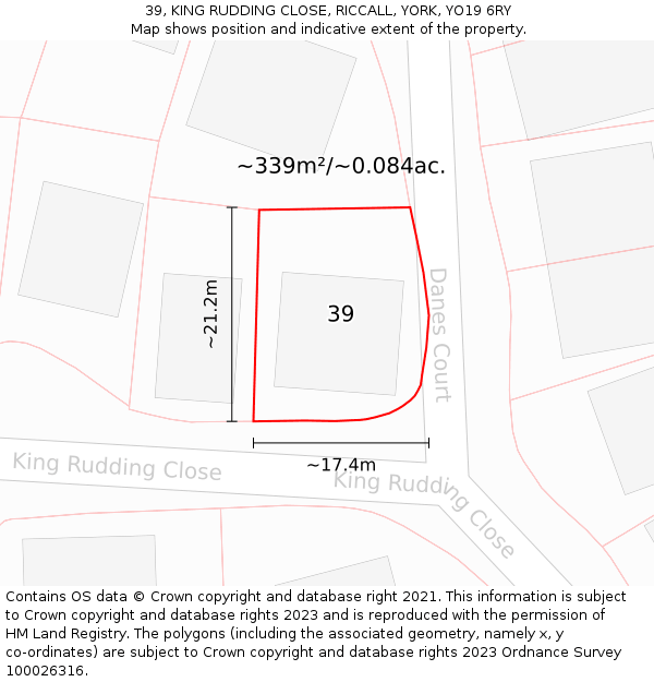 39, KING RUDDING CLOSE, RICCALL, YORK, YO19 6RY: Plot and title map