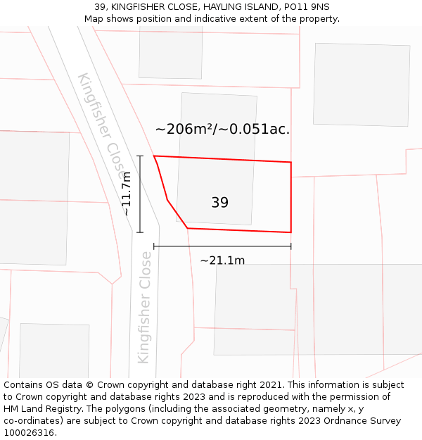 39, KINGFISHER CLOSE, HAYLING ISLAND, PO11 9NS: Plot and title map