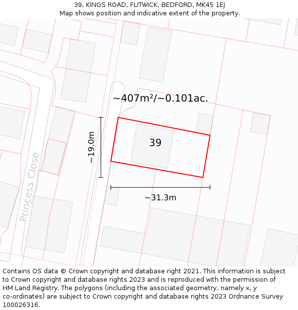 39, KINGS ROAD, FLITWICK, BEDFORD, MK45 1EJ: Plot and title map