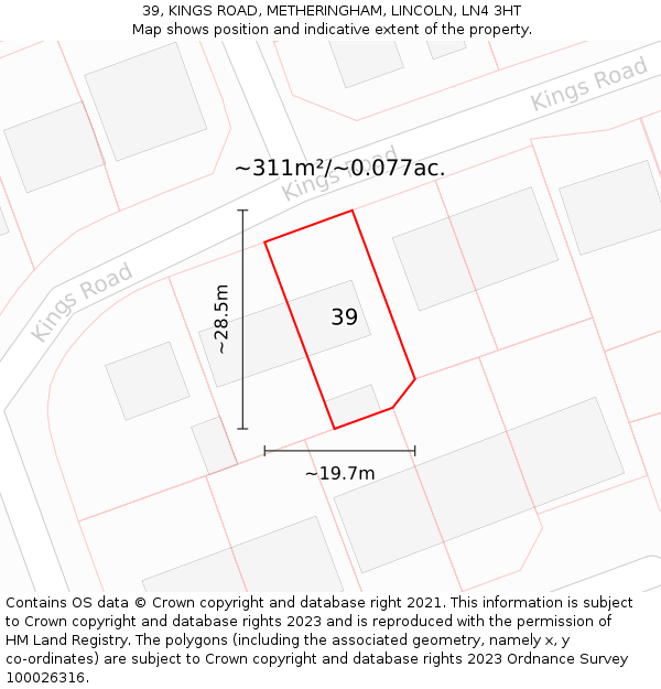 39, KINGS ROAD, METHERINGHAM, LINCOLN, LN4 3HT: Plot and title map