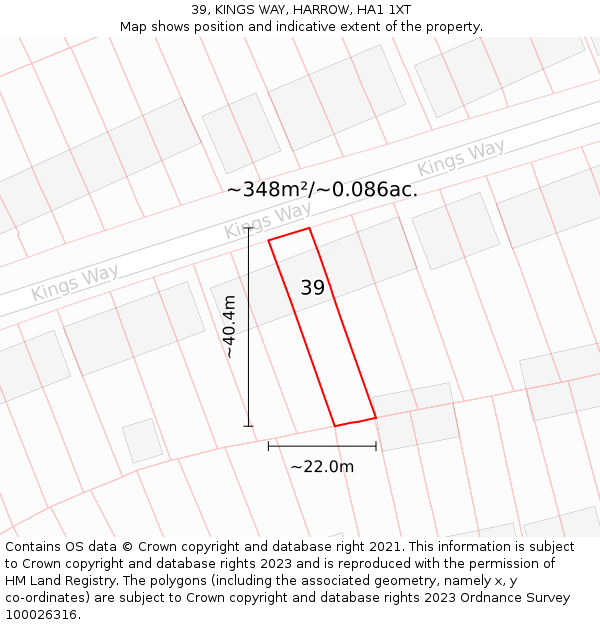 39, KINGS WAY, HARROW, HA1 1XT: Plot and title map