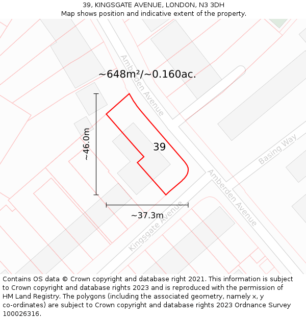 39, KINGSGATE AVENUE, LONDON, N3 3DH: Plot and title map