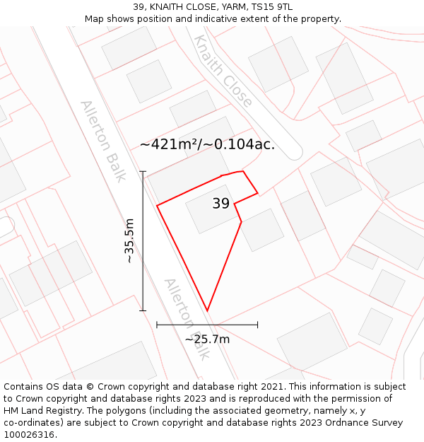 39, KNAITH CLOSE, YARM, TS15 9TL: Plot and title map