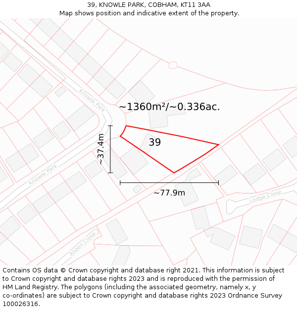39, KNOWLE PARK, COBHAM, KT11 3AA: Plot and title map