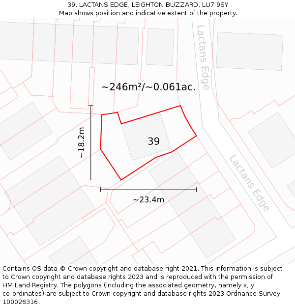 39, LACTANS EDGE, LEIGHTON BUZZARD, LU7 9SY: Plot and title map