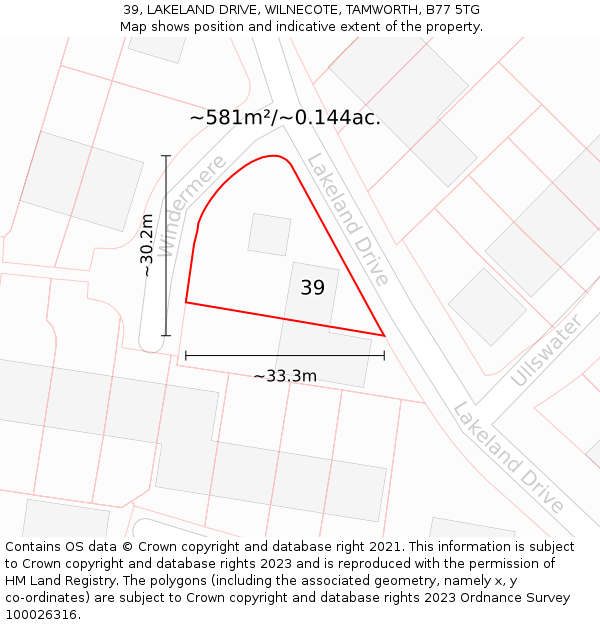 39, LAKELAND DRIVE, WILNECOTE, TAMWORTH, B77 5TG: Plot and title map