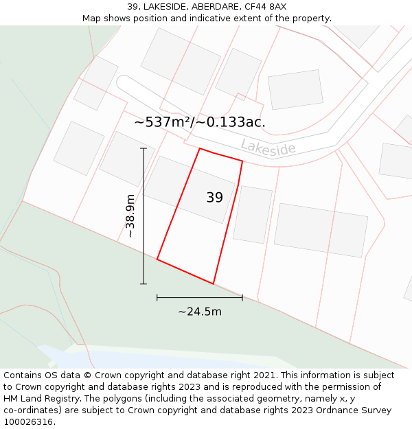 39, LAKESIDE, ABERDARE, CF44 8AX: Plot and title map