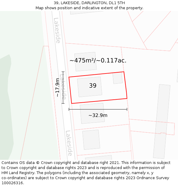 39, LAKESIDE, DARLINGTON, DL1 5TH: Plot and title map