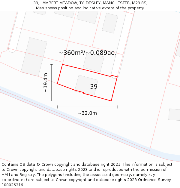39, LAMBERT MEADOW, TYLDESLEY, MANCHESTER, M29 8SJ: Plot and title map