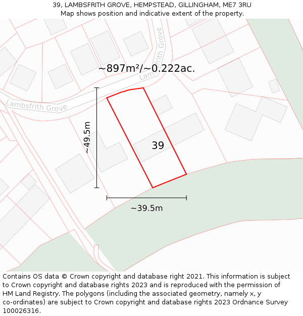 39, LAMBSFRITH GROVE, HEMPSTEAD, GILLINGHAM, ME7 3RU: Plot and title map