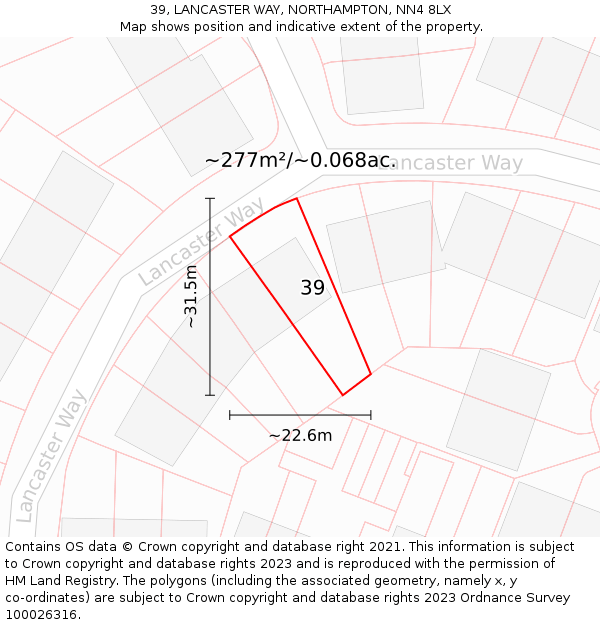 39, LANCASTER WAY, NORTHAMPTON, NN4 8LX: Plot and title map