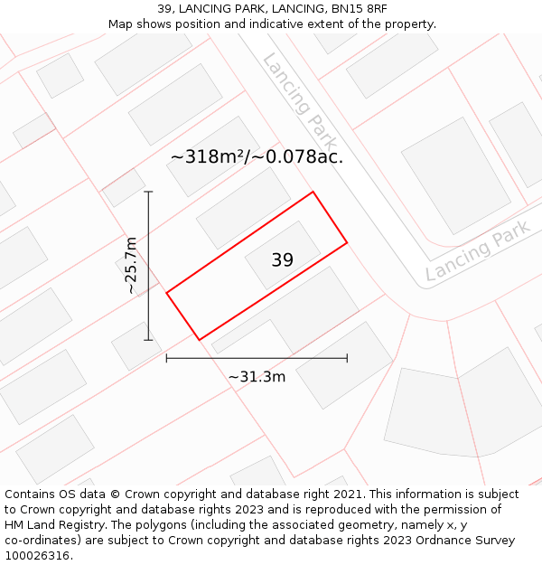 39, LANCING PARK, LANCING, BN15 8RF: Plot and title map