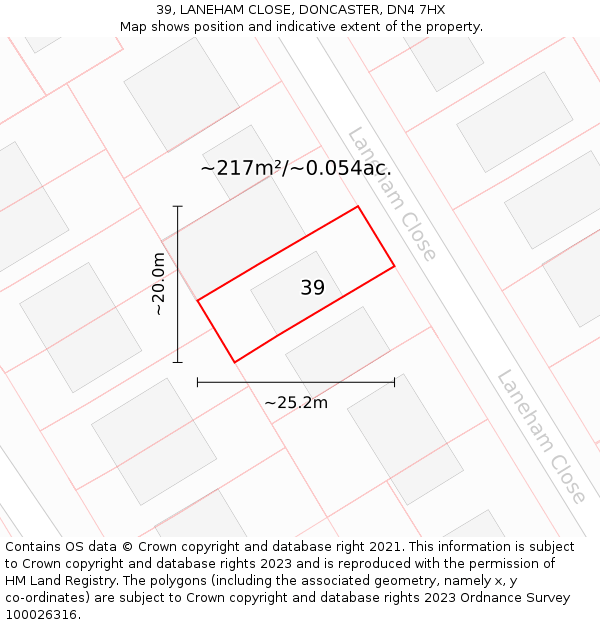 39, LANEHAM CLOSE, DONCASTER, DN4 7HX: Plot and title map