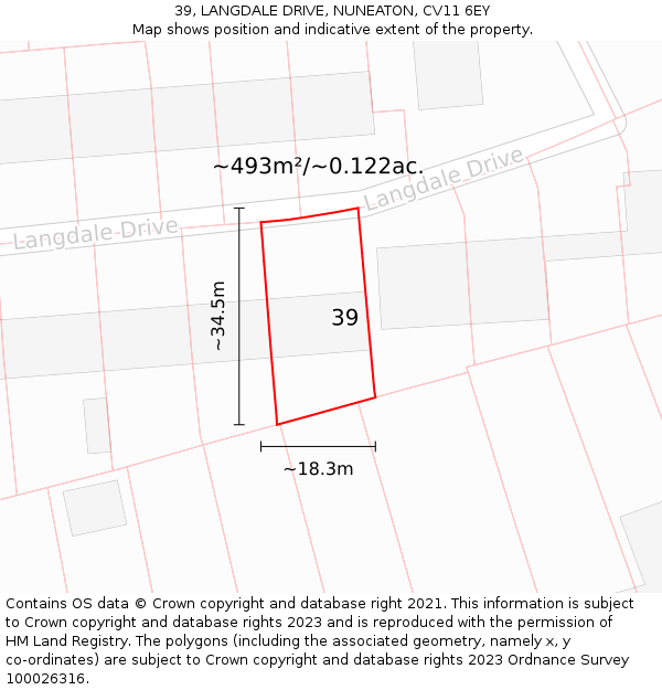 39, LANGDALE DRIVE, NUNEATON, CV11 6EY: Plot and title map