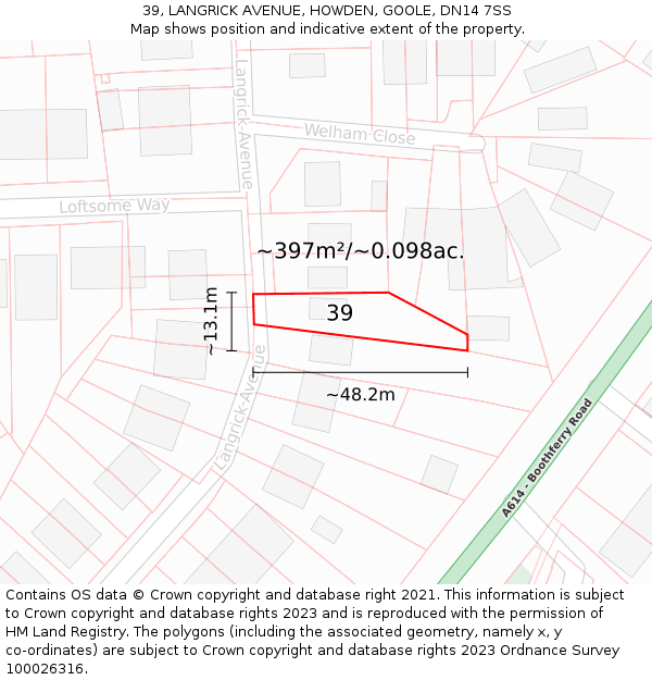 39, LANGRICK AVENUE, HOWDEN, GOOLE, DN14 7SS: Plot and title map
