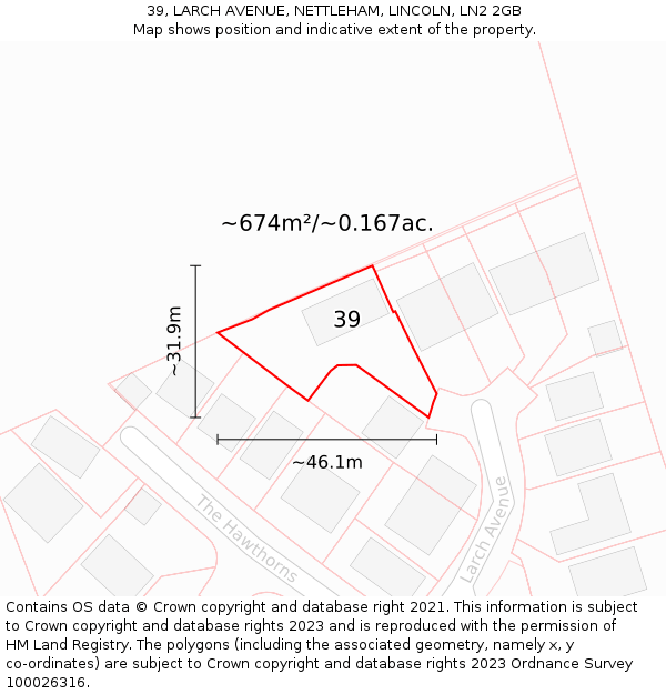 39, LARCH AVENUE, NETTLEHAM, LINCOLN, LN2 2GB: Plot and title map