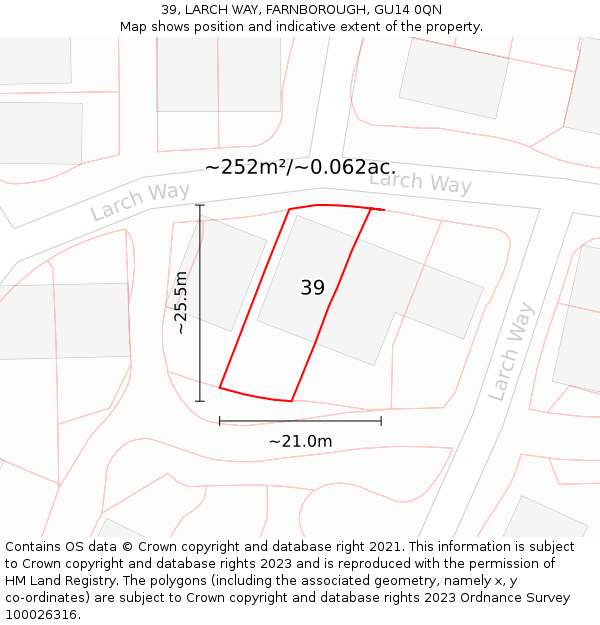 39, LARCH WAY, FARNBOROUGH, GU14 0QN: Plot and title map