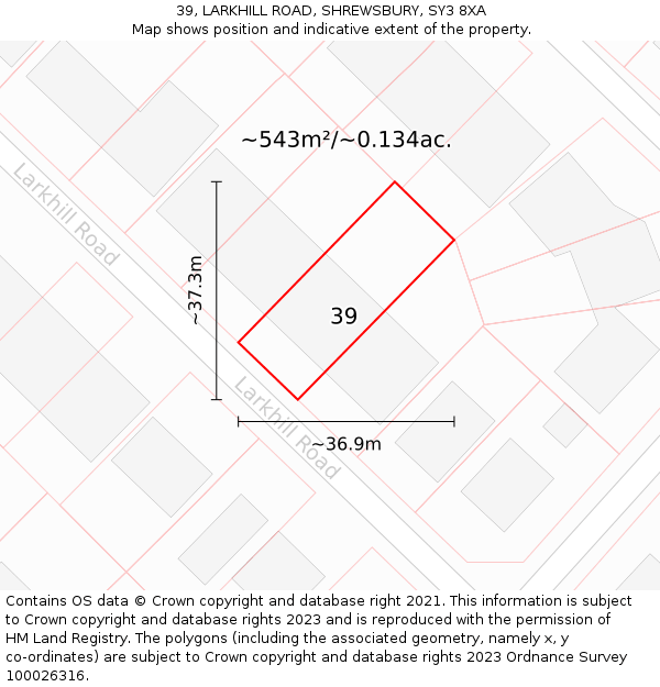 39, LARKHILL ROAD, SHREWSBURY, SY3 8XA: Plot and title map