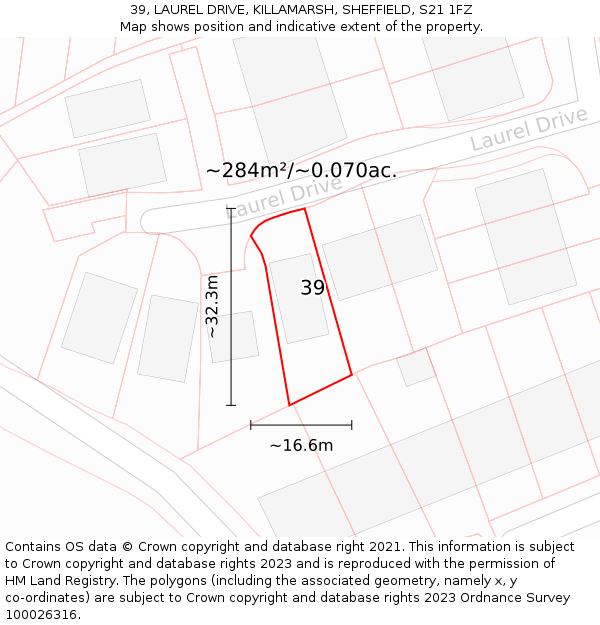 39, LAUREL DRIVE, KILLAMARSH, SHEFFIELD, S21 1FZ: Plot and title map