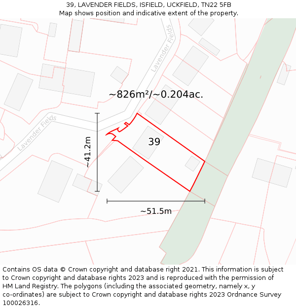 39, LAVENDER FIELDS, ISFIELD, UCKFIELD, TN22 5FB: Plot and title map