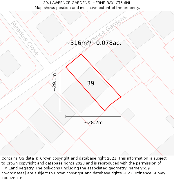 39, LAWRENCE GARDENS, HERNE BAY, CT6 6NL: Plot and title map