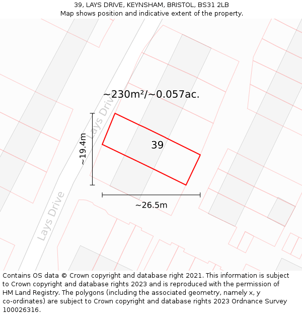 39, LAYS DRIVE, KEYNSHAM, BRISTOL, BS31 2LB: Plot and title map