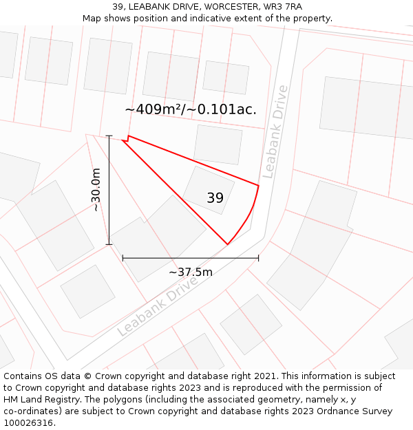 39, LEABANK DRIVE, WORCESTER, WR3 7RA: Plot and title map