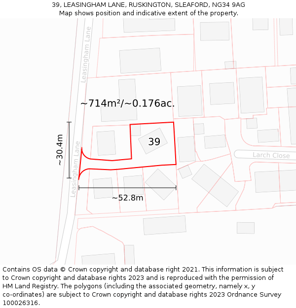 39, LEASINGHAM LANE, RUSKINGTON, SLEAFORD, NG34 9AG: Plot and title map