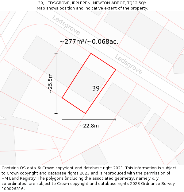 39, LEDSGROVE, IPPLEPEN, NEWTON ABBOT, TQ12 5QY: Plot and title map