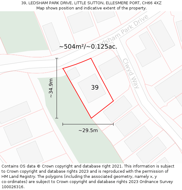 39, LEDSHAM PARK DRIVE, LITTLE SUTTON, ELLESMERE PORT, CH66 4XZ: Plot and title map
