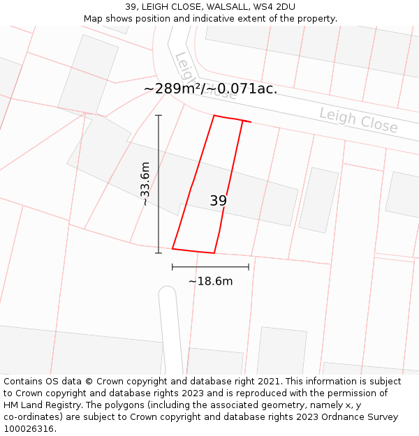 39, LEIGH CLOSE, WALSALL, WS4 2DU: Plot and title map