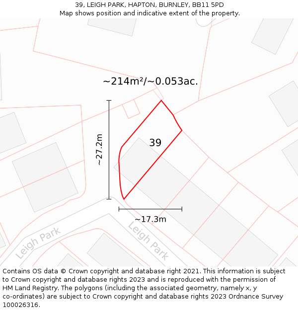 39, LEIGH PARK, HAPTON, BURNLEY, BB11 5PD: Plot and title map