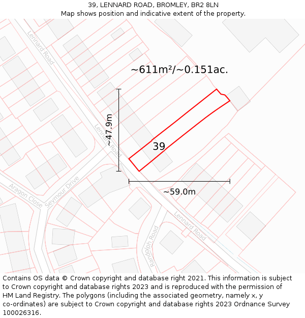 39, LENNARD ROAD, BROMLEY, BR2 8LN: Plot and title map