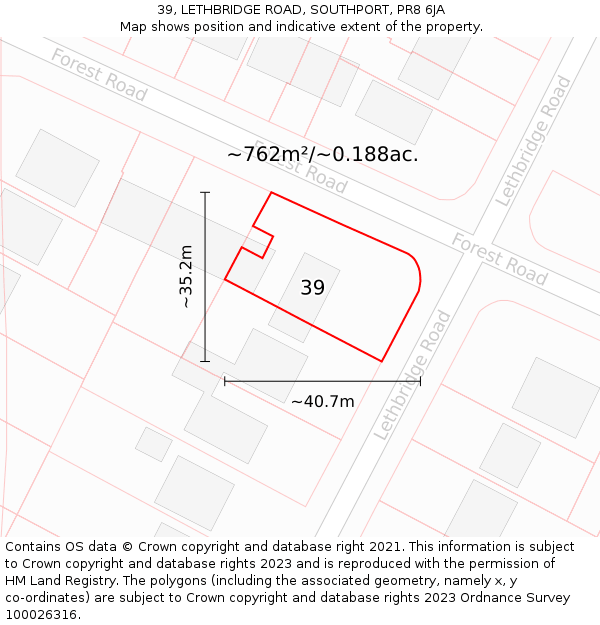 39, LETHBRIDGE ROAD, SOUTHPORT, PR8 6JA: Plot and title map