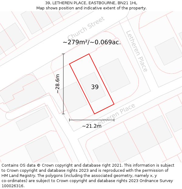 39, LETHEREN PLACE, EASTBOURNE, BN21 1HL: Plot and title map