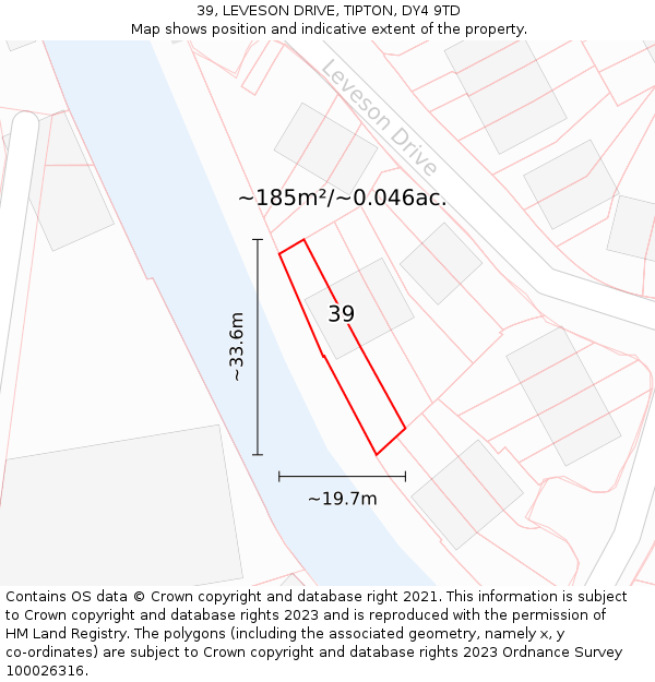 39, LEVESON DRIVE, TIPTON, DY4 9TD: Plot and title map