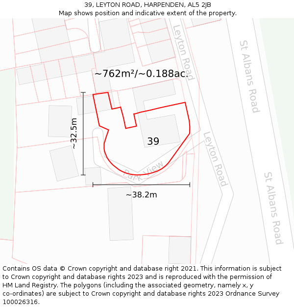 39, LEYTON ROAD, HARPENDEN, AL5 2JB: Plot and title map