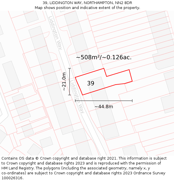 39, LIDDINGTON WAY, NORTHAMPTON, NN2 8DR: Plot and title map