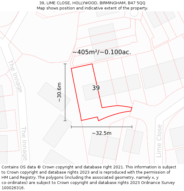 39, LIME CLOSE, HOLLYWOOD, BIRMINGHAM, B47 5QQ: Plot and title map