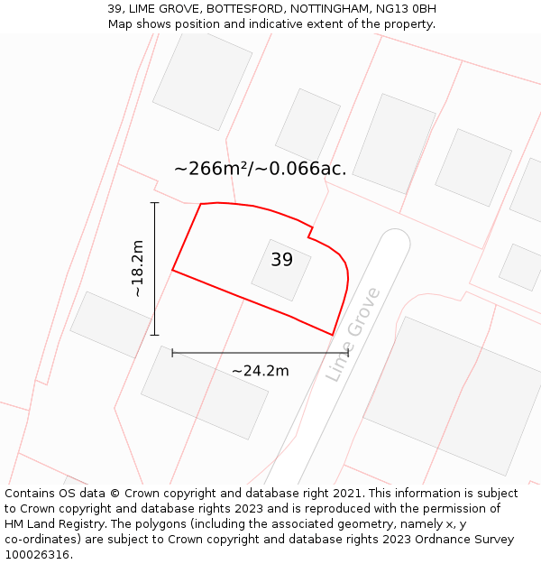 39, LIME GROVE, BOTTESFORD, NOTTINGHAM, NG13 0BH: Plot and title map