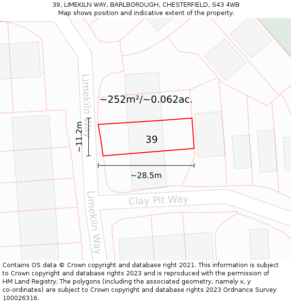 39, LIMEKILN WAY, BARLBOROUGH, CHESTERFIELD, S43 4WB: Plot and title map