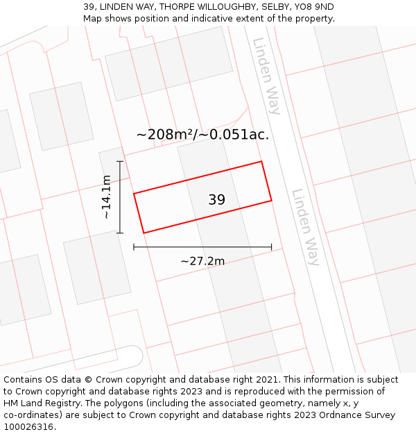 39, LINDEN WAY, THORPE WILLOUGHBY, SELBY, YO8 9ND: Plot and title map