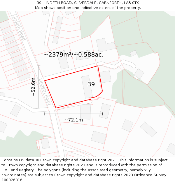 39, LINDETH ROAD, SILVERDALE, CARNFORTH, LA5 0TX: Plot and title map
