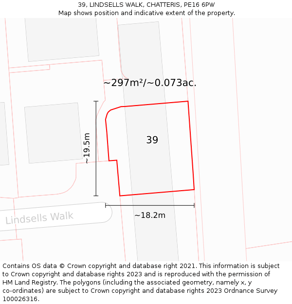 39, LINDSELLS WALK, CHATTERIS, PE16 6PW: Plot and title map