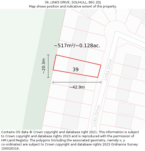 39, LINKS DRIVE, SOLIHULL, B91 2DJ: Plot and title map