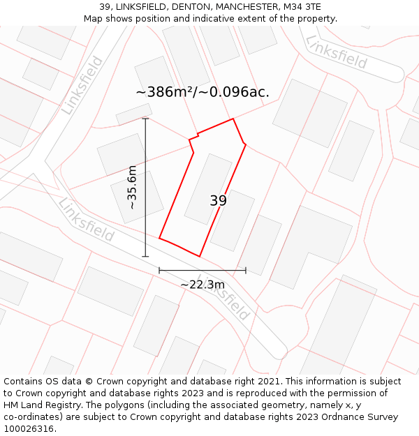 39, LINKSFIELD, DENTON, MANCHESTER, M34 3TE: Plot and title map