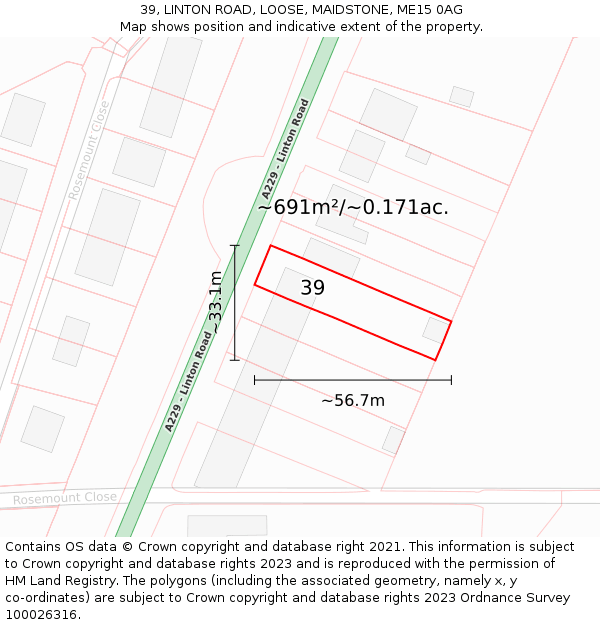 39, LINTON ROAD, LOOSE, MAIDSTONE, ME15 0AG: Plot and title map