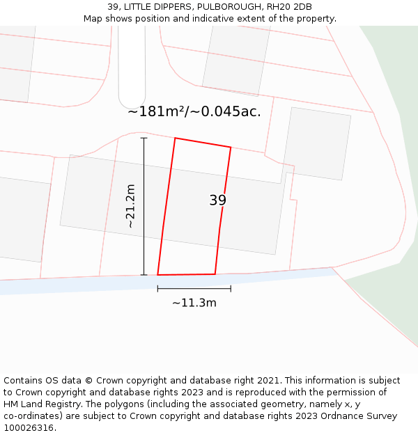 39, LITTLE DIPPERS, PULBOROUGH, RH20 2DB: Plot and title map