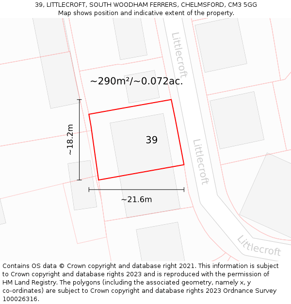 39, LITTLECROFT, SOUTH WOODHAM FERRERS, CHELMSFORD, CM3 5GG: Plot and title map